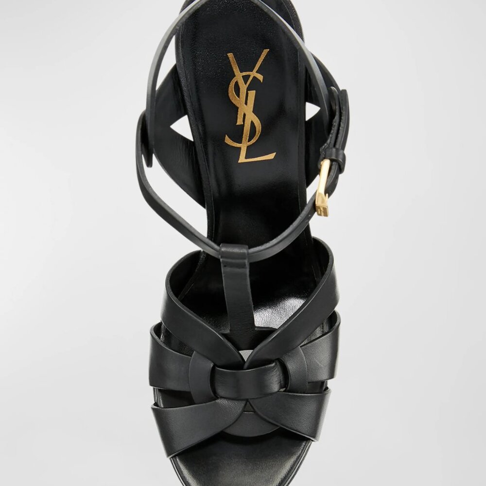 Saint Laurent Tribute Platform Black Sandals, US6